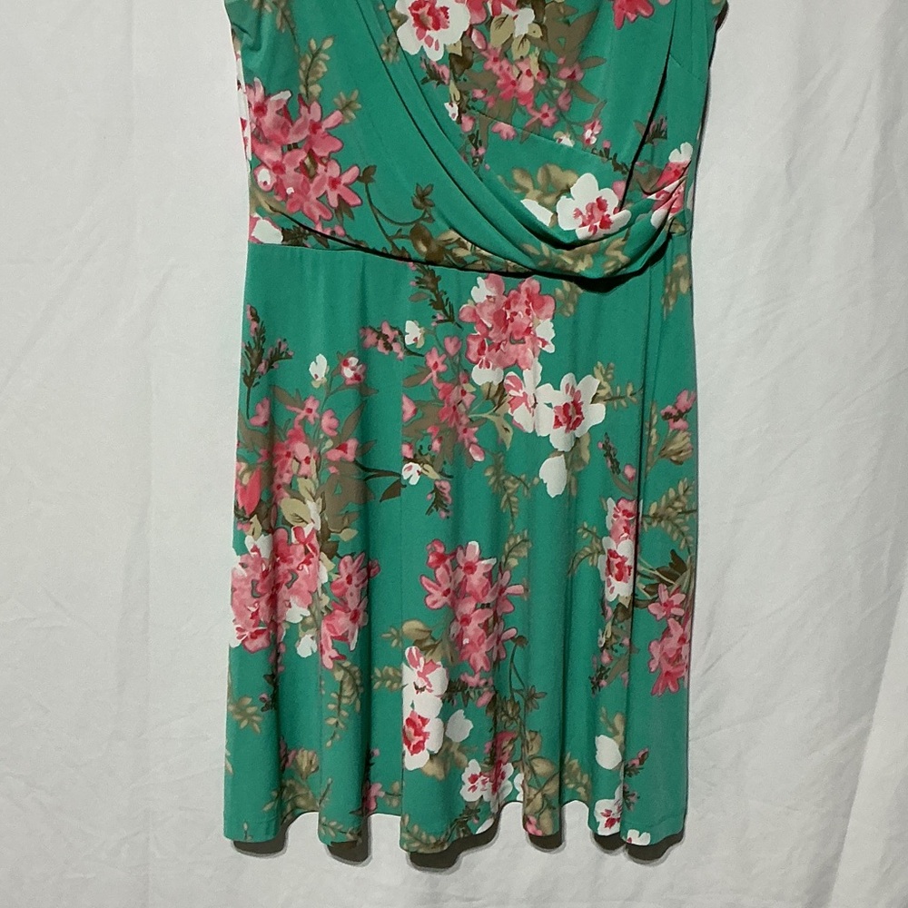 Dress Barn Womens Teal Floral Wrap Dress Sz 12P - Picture 3 of 6